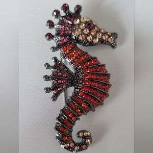Colorful Seahorse Brooch Gunmetal Look